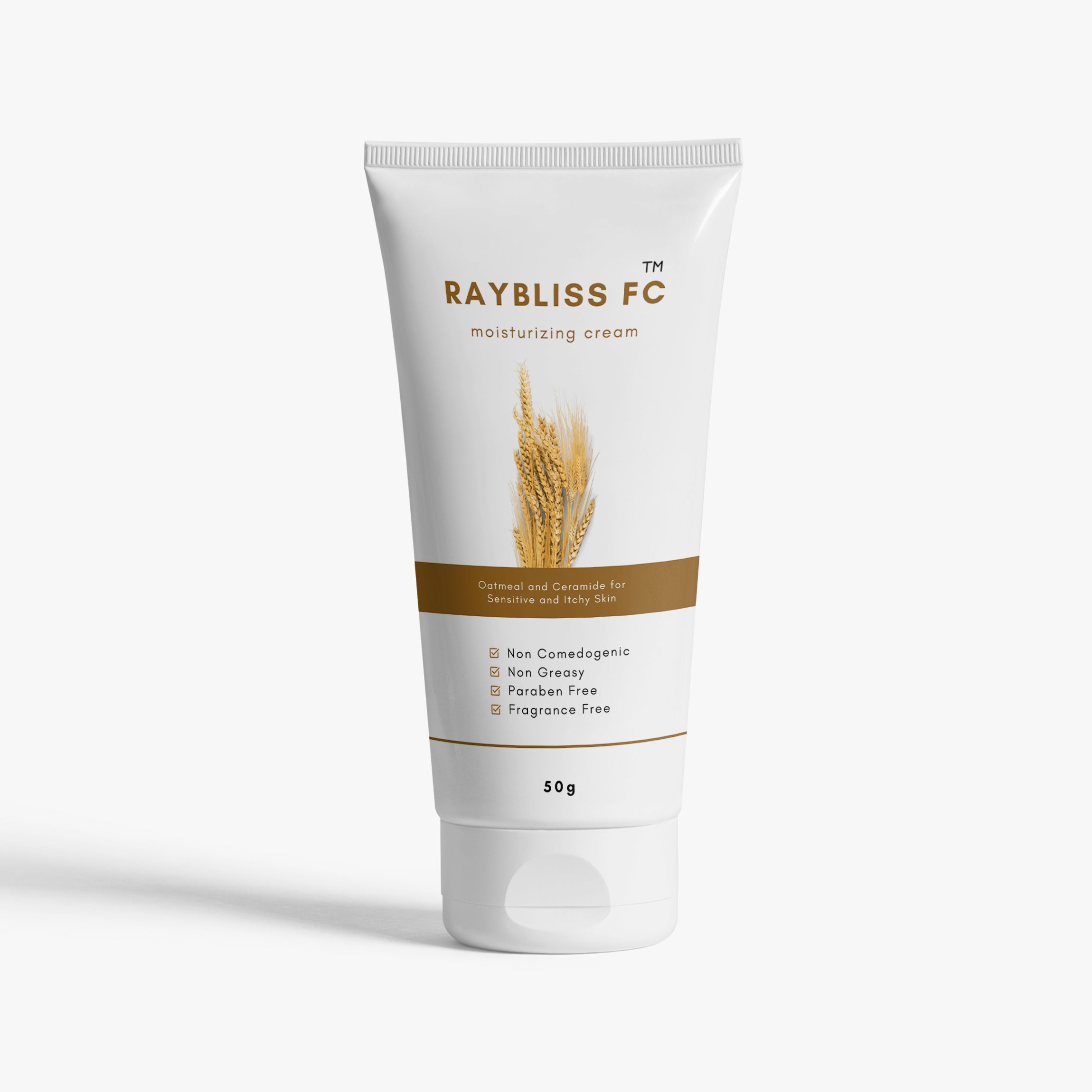 Raybliss FC Moisturizing Cream with Oatmeal, Ceramides, Hyaluronic Acid and Vitamin E | Non-Comedogenic, Paraben-Free, Fragrance-Free, Clinically Tested | 50g