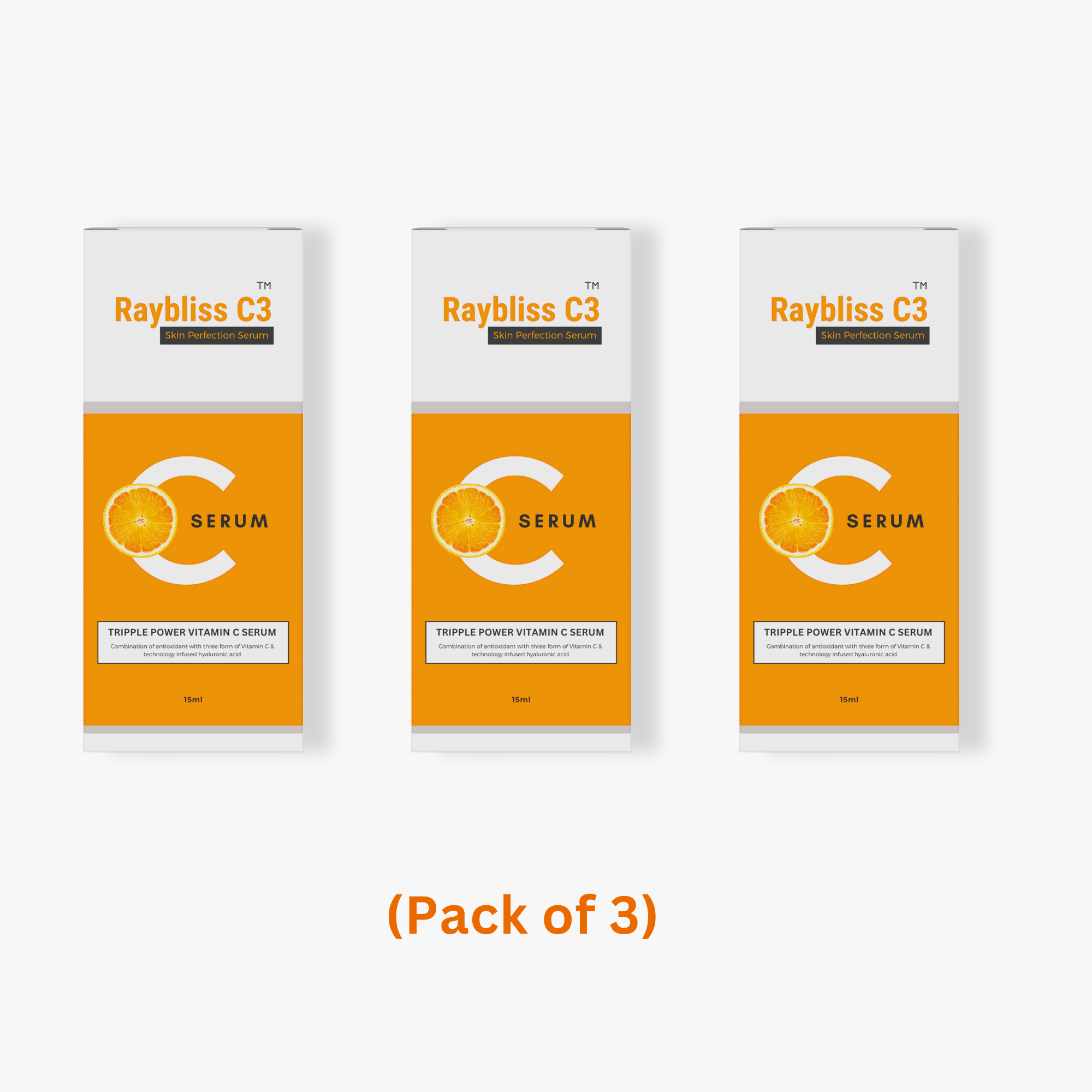 Raybliss C3 Skin Perfection Serum - Triple Power Vitamin C with Hyaluronic Acid | Brightening, Hydrating & Anti-Aging Formula | 15ml