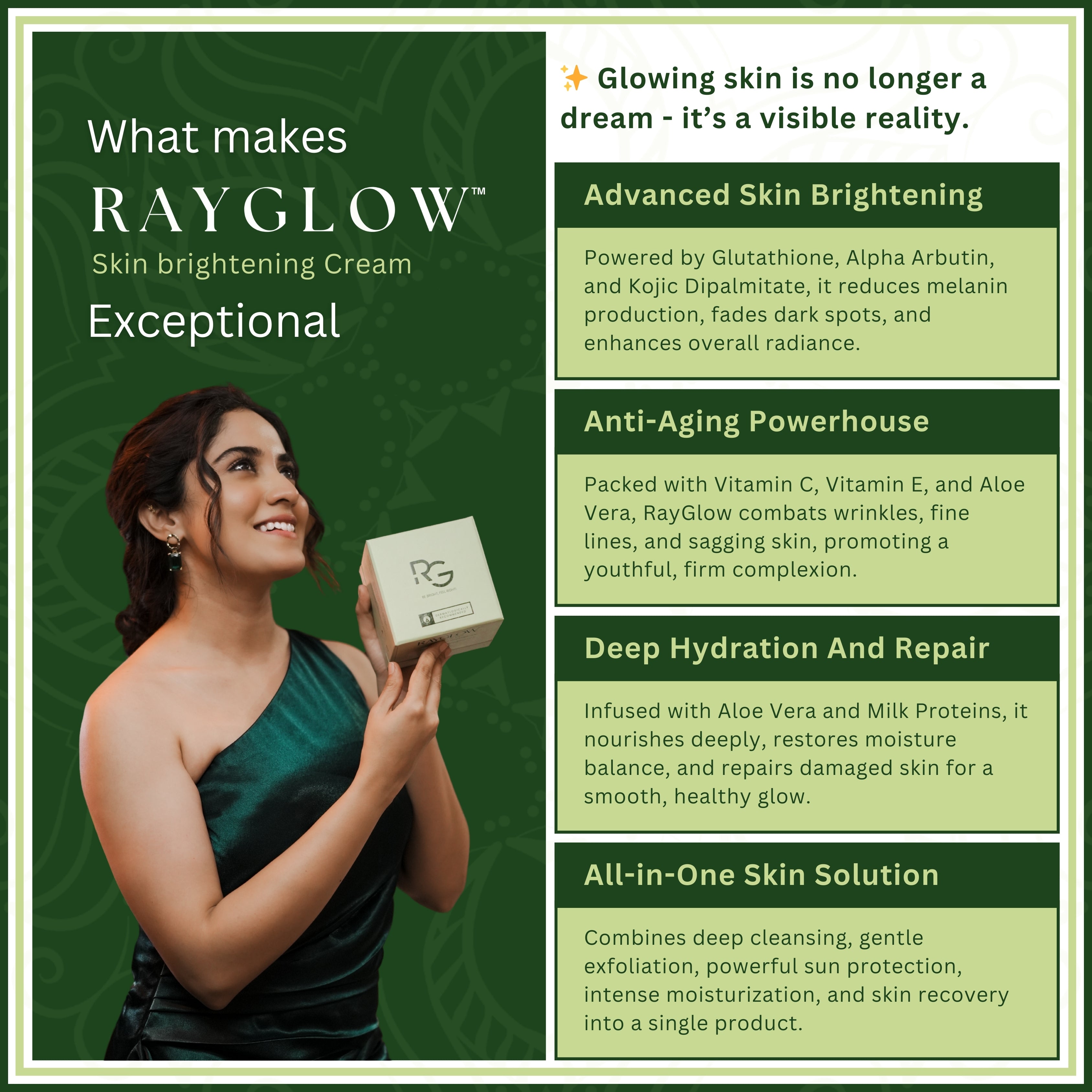 RayGlow Skin Brightening Cream | Crafted in the USA with an advanced glutathione formula | Celebrity secret to brighter skin and reducing dark spots in 10 days