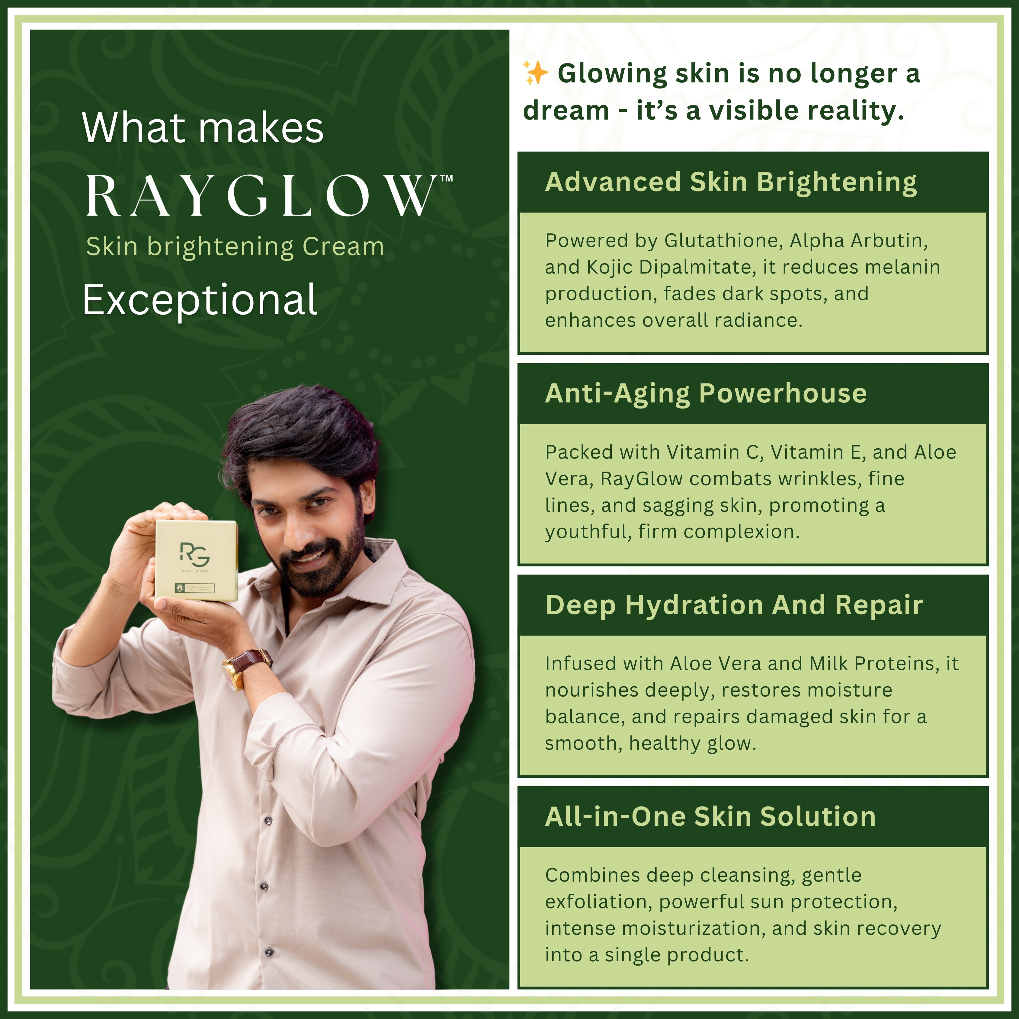 RayGlow Skin Brightening Cream | Crafted in the USA with an advanced Glutathione formula | Celebrity secret to brighter skin and reducing dark spots in 10 days