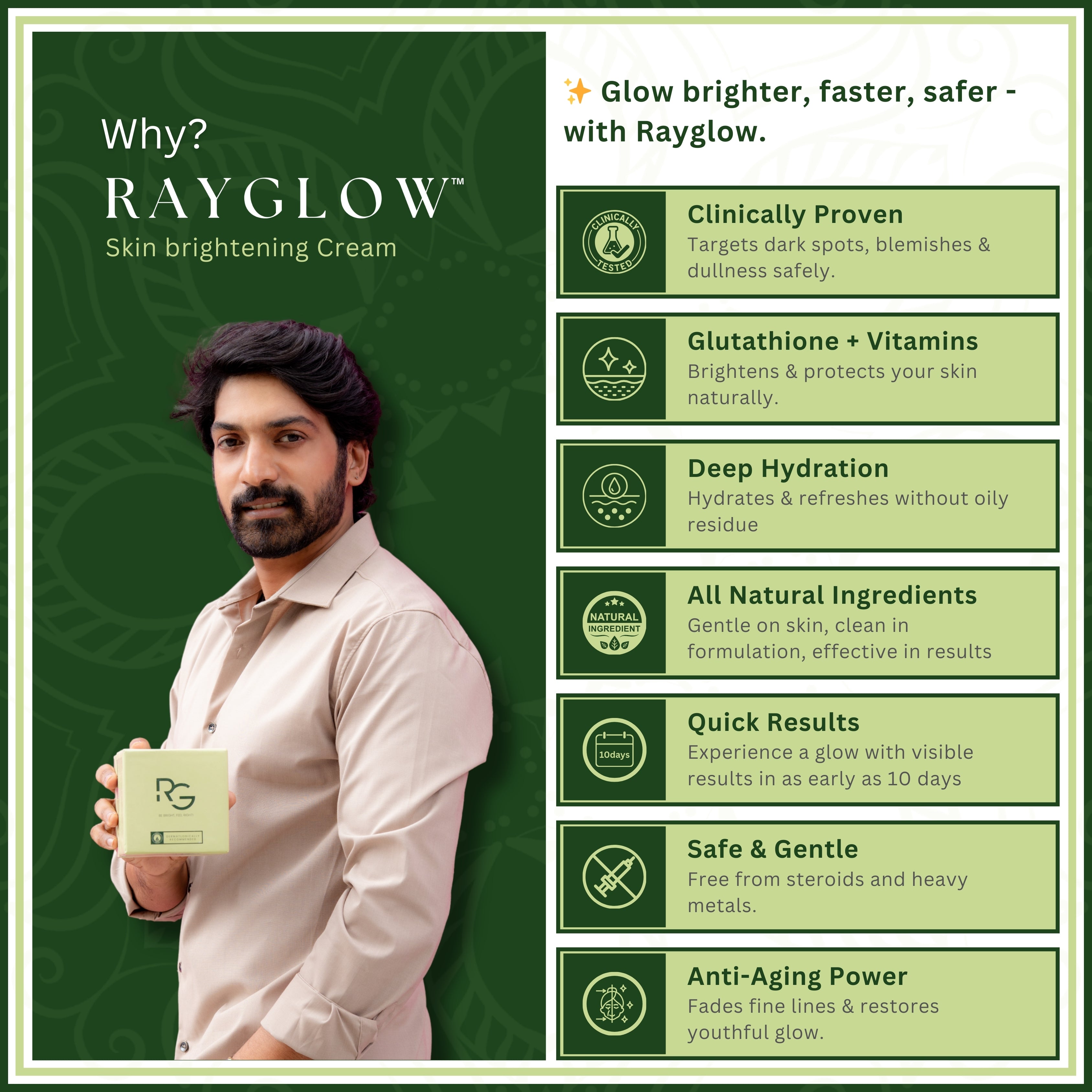 RayGlow Skin Brightening Cream | Crafted in the USA with an advanced Glutathione formula | Celebrity secret to brighter skin and reducing dark spots in 10 days