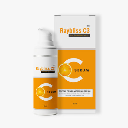 Raybliss C3 Skin Perfection Serum - Triple Power Vitamin C with Hyaluronic Acid | Brightening, Hydrating &amp; Anti-Aging Formula | 15ml