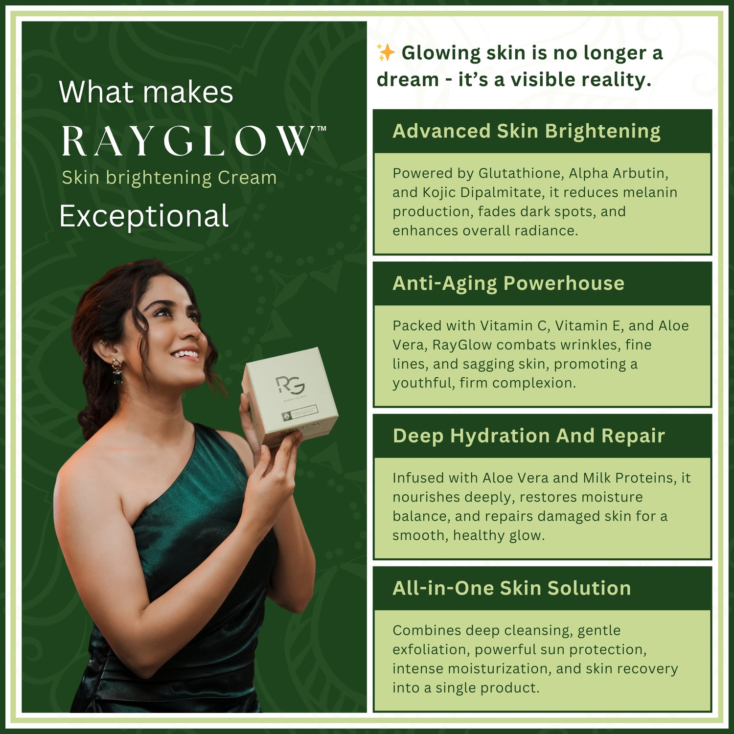 RayGlow Skin Brightening Cream | Crafted in the USA with an advanced glutathione formula | Celebrity secret to brighter skin and reducing dark spots in 10 days
