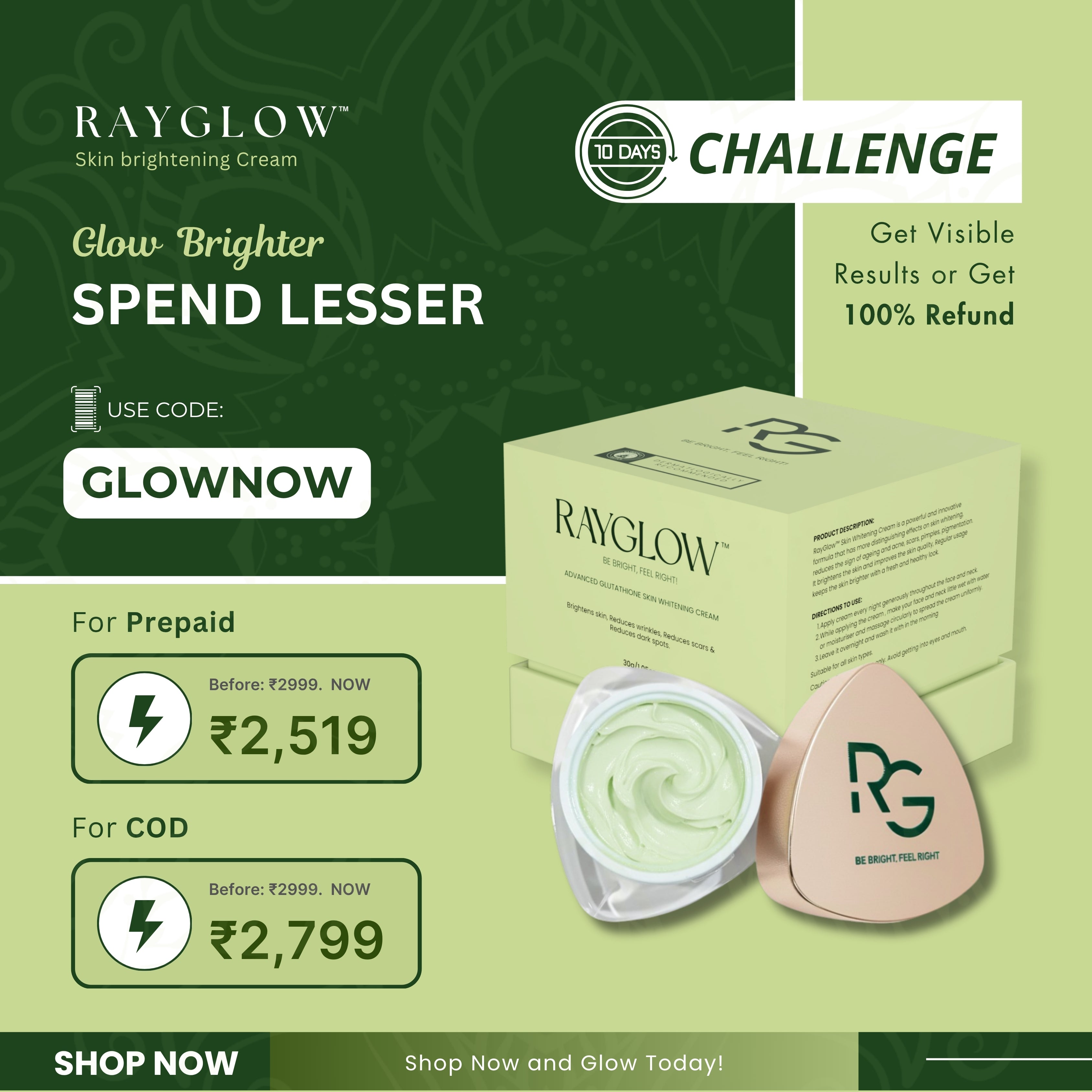 RayGlow Skin Brightening Cream | Crafted in the USA with an advanced glutathione formula | Celebrity secret to brighter skin and reducing dark spots in 10 days