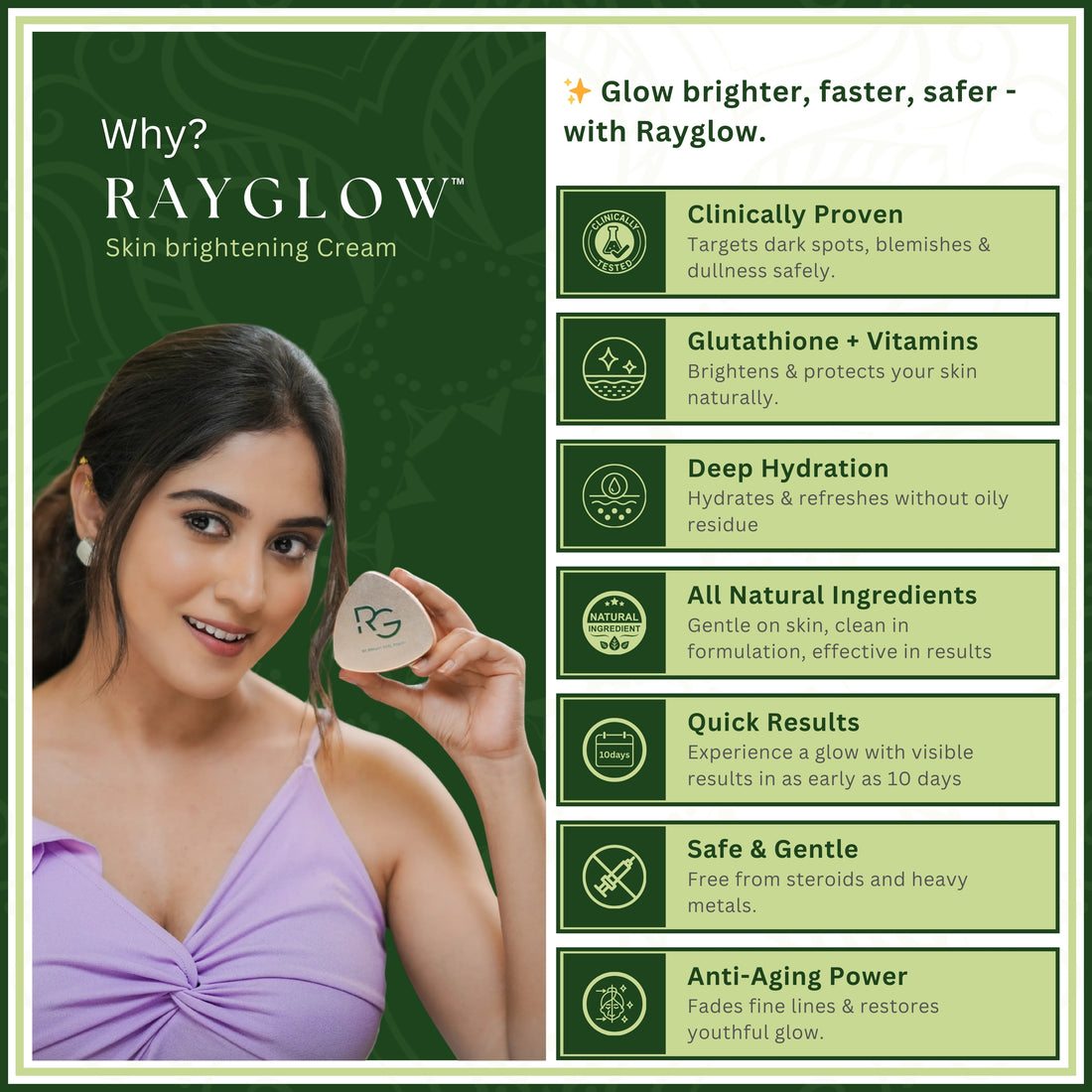 RayGlow Skin Brightening Cream | Crafted in the USA with an advanced glutathione formula | Celebrity secret to brighter skin and reducing dark spots in 10 days