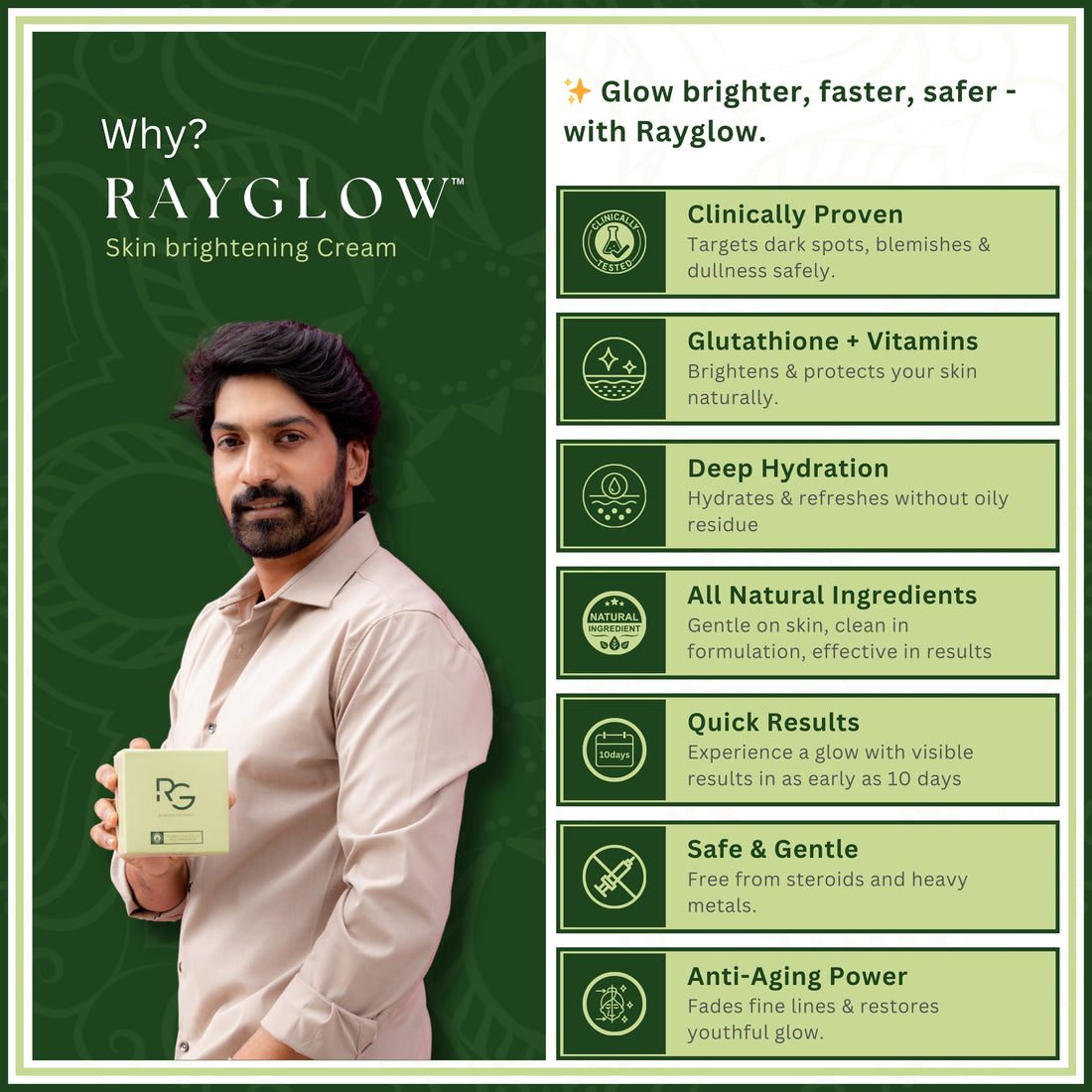 RayGlow Skin Brightening Cream | Crafted in the USA with an advanced Glutathione formula | Celebrity secret to brighter skin and reducing dark spots in 10 days